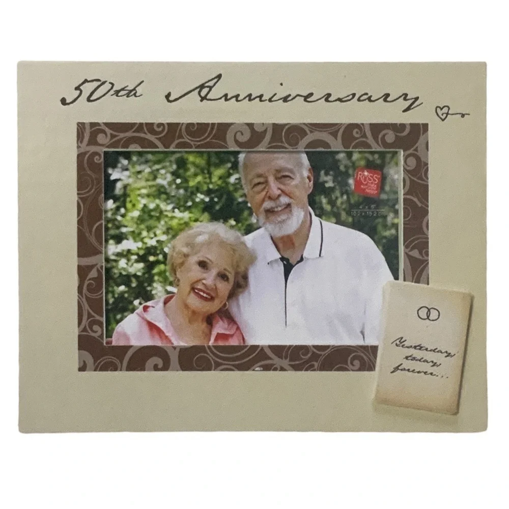 50 Wedding Anniversary Photo Keepsake Frame Earth Tones Holds 4 x 6 in Photo New